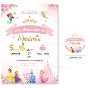 Carte d'invitation anniversaire à personnaliser sur le thème Princesses - Faire-part anniversaire image 3