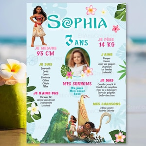 Affiche anniversaire personnalisée sur le thème Vaiana - Disney - Princesse Moana