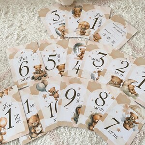 Cartes étapes bébé - Première année bébé - Mois anniversaires de la 1ère année - Cartes évolution de bébé - thème Ourson image 4