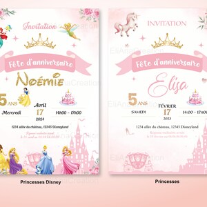 Carte d'invitation anniversaire à personnaliser sur le thème Princesses - Faire-part anniversaire image 9