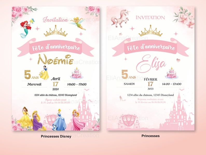 Carte d'invitation anniversaire à personnaliser sur le thème Princesses - Faire-part anniversaire image 9