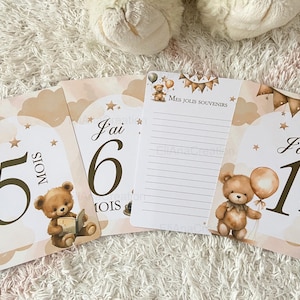 Cartes étapes bébé - Première année bébé - Mois anniversaires de la 1ère année - Cartes évolution de bébé - thème Ourson image 8