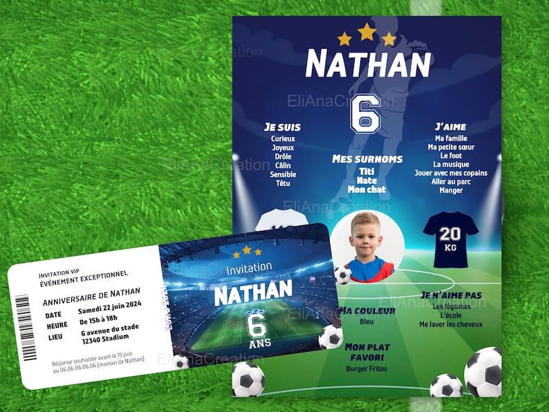 Carte d'invitation anniversaire à personnaliser - thème Football - Foot - Soccer / Faire-part anniversaire. image 6