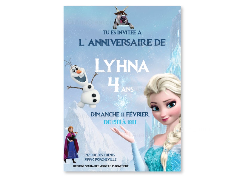 Carte d'invitation anniversaire à personnaliser sur le thème Reine des Neiges image 4