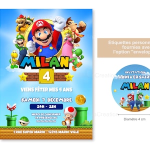 Cartão de convite de aniversário para personalizar no tema Super Mario - Videogame / Anúncio de aniversário imagem 3