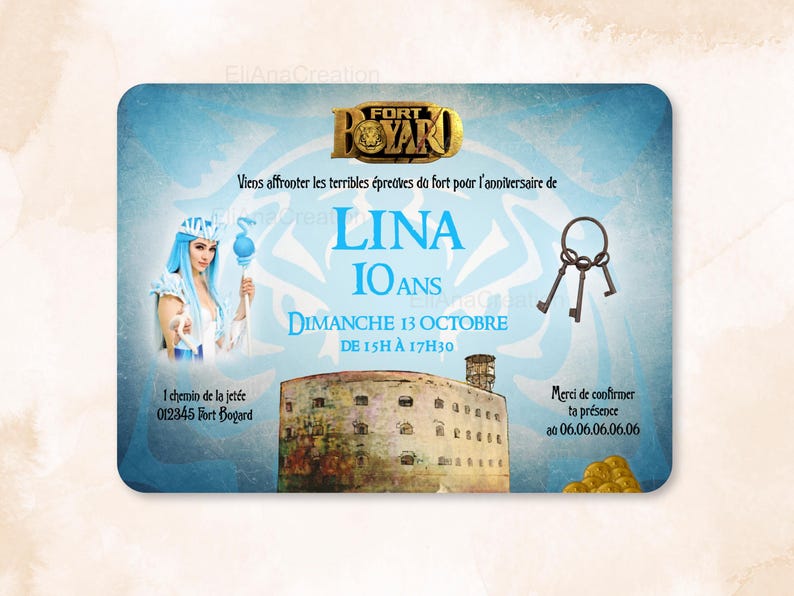 Carte d'invitation anniversaire à personnaliser sur le thème Fort Boyard / Faire-part anniversaire image 1