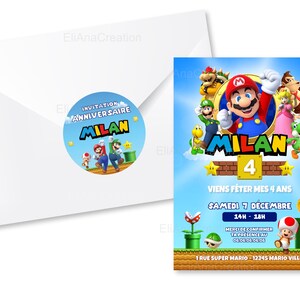 Cartão de convite de aniversário para personalizar no tema Super Mario - Videogame / Anúncio de aniversário imagem 4