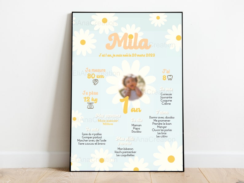 Cartel de cumpleaños para personalizar - tema flor / margarita / primavera - cumpleaños personalizado imagen 9