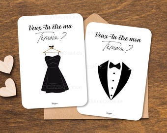 Carte demande Témoin à personnaliser : Veux-tu être mon / ma Témoin - Annonce originale pour être demoiselle d'honneur & garçon d'honneur