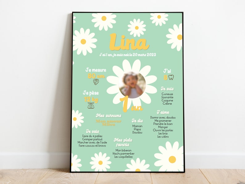 Cartel de cumpleaños para personalizar - tema flor / margarita / primavera - cumpleaños personalizado imagen 8