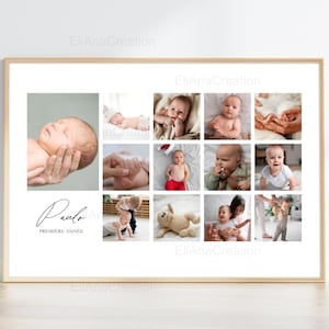 Affiche Ma première année - Les 12 mois de bébé en photos - Cadeau anniversaire bébé, Cadeau premier anniversaire, Idée cadeau bébé