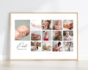 Póster "Mi primer año": Los 12 meses del bebé en fotos - Regalo de cumpleaños, primer cumpleaños, idea de regalo