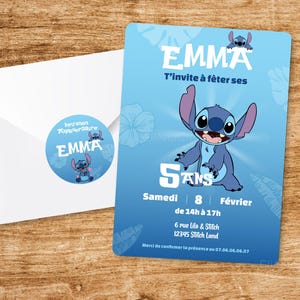 Personalized birthday invitation card on the theme of the cartoon Stitch - Personalized birthday announcement