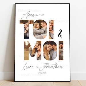 Affiche couple à personnaliser avec vos photos - Toi & Moi - Amour - Cadeau personnalisé à offrir - Séance photo couple