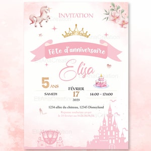 Carte d'invitation anniversaire à personnaliser sur le thème Princesses - Faire-part anniversaire image 6