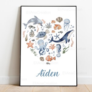 Cartel de nacimiento personalizado - Tema Universo Marino / Océano - Decoración de la habitación del bebé o regalo de nacimiento imagen 7