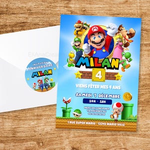 Carte d'invitation anniversaire à personnaliser sur le thème Super Mario - Jeu vidéo / Faire-part anniversaire
