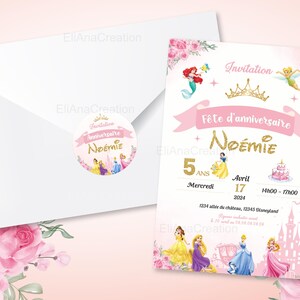 Carte d'invitation anniversaire à personnaliser sur le thème Princesses - Faire-part anniversaire image 2