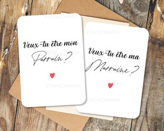 Cartes Veux-tu être mon Parrain / ma Marraine - Carte demande / annonce - Cadeau originale à offrir - message personnalisé