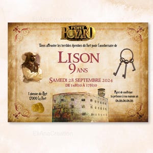 Carte d'invitation anniversaire à personnaliser sur le thème Fort Boyard / Faire-part anniversaire image 2