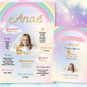 Carte d'invitation anniversaire à personnaliser sur le thème Arc-en-Ciel, étoiles, couleurs pastel / Faire-part anniversaire image 9