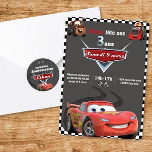 Carte d'invitation anniversaire à personnaliser sur le thème de Cars - voitures / Faire-part anniversaire.