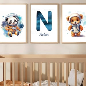 Lote de 3 carteles personalizados para decoración/regalo de habitación infantil - Nombre y ositos - Póster