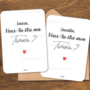 Carte demande Témoin à personnaliser : Veux-tu être mon / ma Témoin - Annonce originale pour être demoiselle d'honneur & garçon d'honneur image 6
