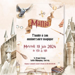 Carte d'invitation anniversaire à personnaliser sur le thème école des sorciers et magie / Faire-part anniversaire