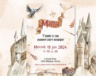 Birthday invitation card to personalize on the theme of wizarding school and magic / Birthday announcement