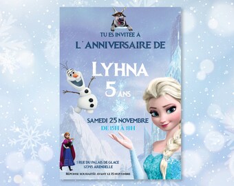 Carte d'invitation anniversaire à personnaliser sur le thème Reine des Neiges