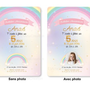 Carte d'invitation anniversaire à personnaliser sur le thème Arc-en-Ciel, étoiles, couleurs pastel / Faire-part anniversaire image 6