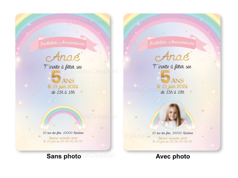 Carte d'invitation anniversaire à personnaliser sur le thème Arc-en-Ciel, étoiles, couleurs pastel / Faire-part anniversaire image 6