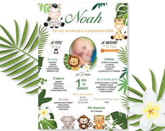 Póster de cumpleaños para personalizar - Tema selva / León / Animales salvajes