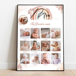 Póster "Mi Primer Año" para personalizar - Tema Arcoíris y Flores - Boho