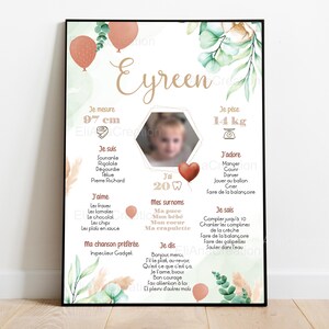 Cartel de cumpleaños o bautismo para personalizar - Tema Boho / Flores / Campo - cumpleaños personalizado - imagen 2