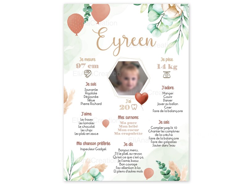 Cartel de cumpleaños o bautismo para personalizar - Tema Boho / Flores / Campo - cumpleaños personalizado - imagen 6