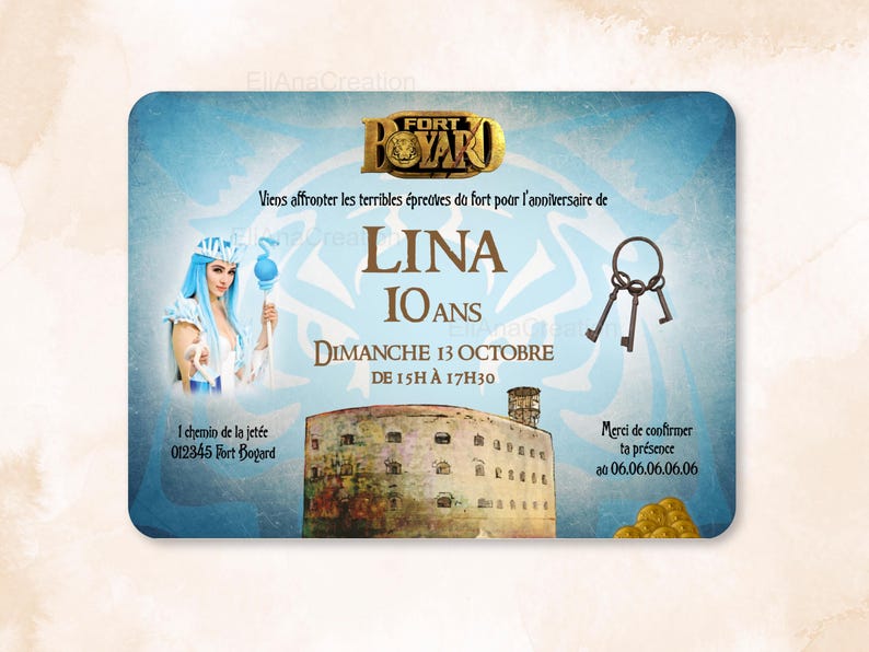 Carte d'invitation anniversaire à personnaliser sur le thème Fort Boyard / Faire-part anniversaire image 2