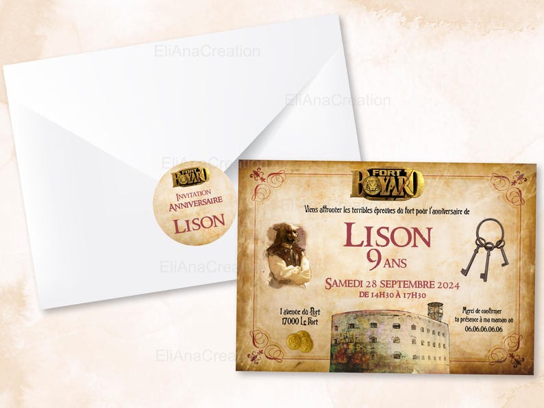 Carte d'invitation anniversaire à personnaliser sur le thème Fort Boyard / Faire-part anniversaire image 6