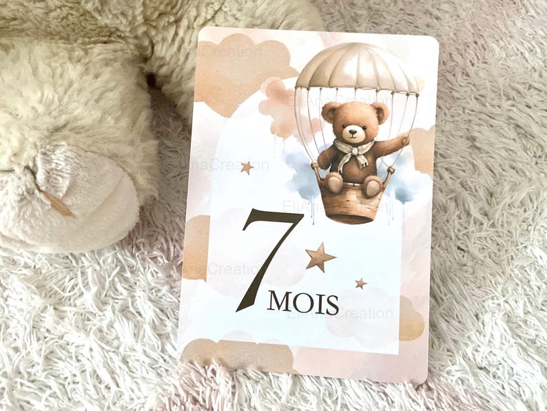 Cartes étapes bébé - Première année bébé - Mois anniversaires de la 1ère année - Cartes évolution de bébé - thème Ourson image 6