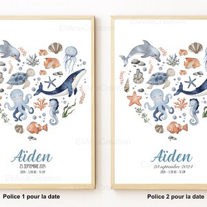 Cartel de nacimiento personalizado - Tema Universo Marino / Océano - Decoración de la habitación del bebé o regalo de nacimiento imagen 9
