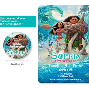 Carte d'invitation anniversaire à personnaliser sur le thème Vaiana - Princesse Moana - Disney image 3