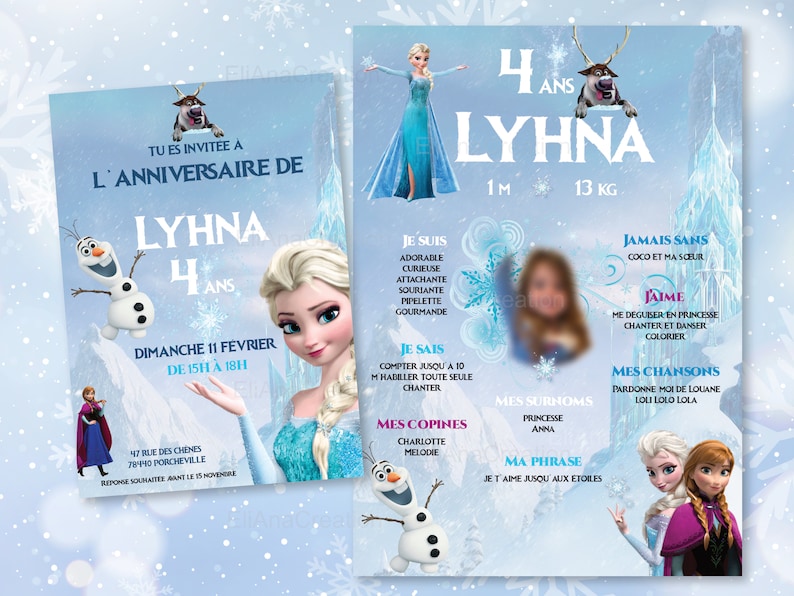 Carte d'invitation anniversaire à personnaliser sur le thème Reine des Neiges image 5