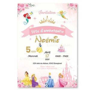 Carte d'invitation anniversaire à personnaliser sur le thème Princesses - Faire-part anniversaire image 4