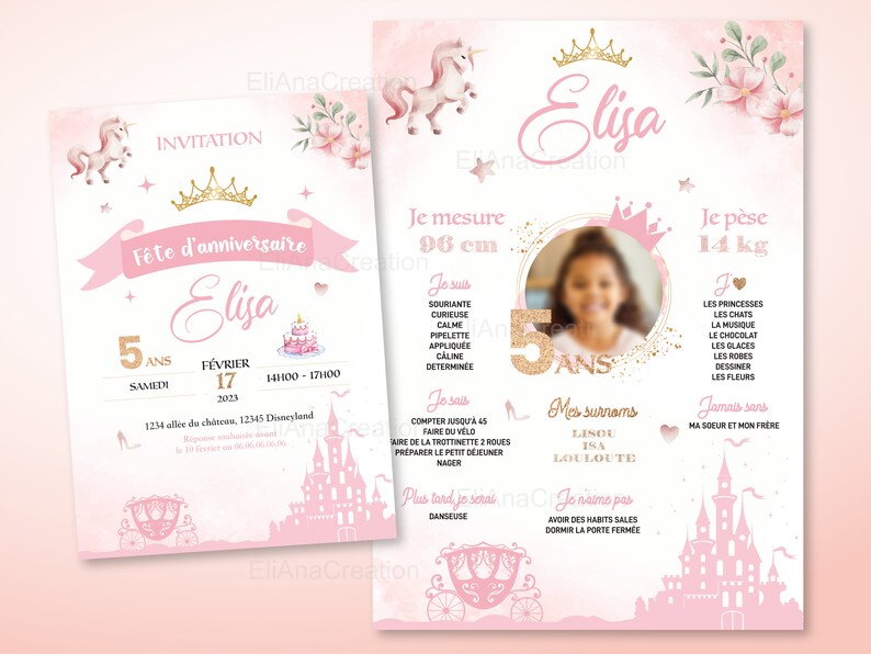 Carte d'invitation anniversaire à personnaliser sur le thème Princesses - Faire-part anniversaire image 7