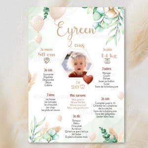 Cartel de cumpleaños o bautismo para personalizar - Tema Boho / Flores / Campo - cumpleaños personalizado -