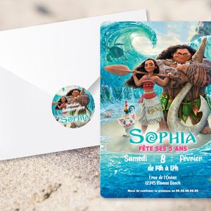 Carte d'invitation anniversaire à personnaliser sur le thème Vaiana - Princesse Moana - Disney image 2