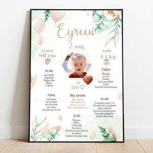 Cartel de cumpleaños o bautismo para personalizar - Tema Boho / Flores / Campo - cumpleaños personalizado - imagen 3