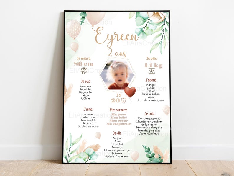 Cartel de cumpleaños o bautismo para personalizar - Tema Boho / Flores / Campo - cumpleaños personalizado - imagen 3