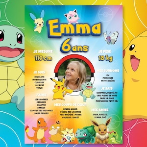 Poster di compleanno personalizzato a tema Pokémon - Cartone animato - Poster di compleanno personalizzato